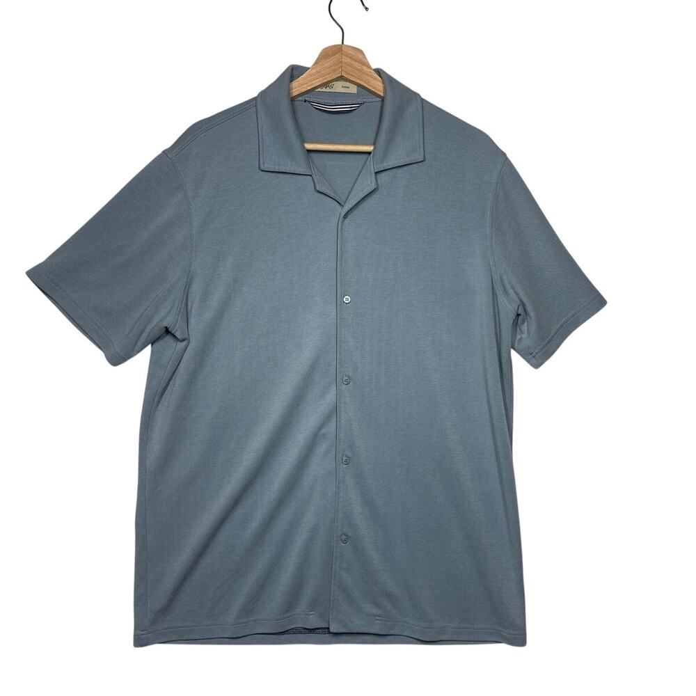 Rye 51 Brody Double Knit Cabana Shirt Camp Collar Knit Short Sleeve Blue Sz XXL